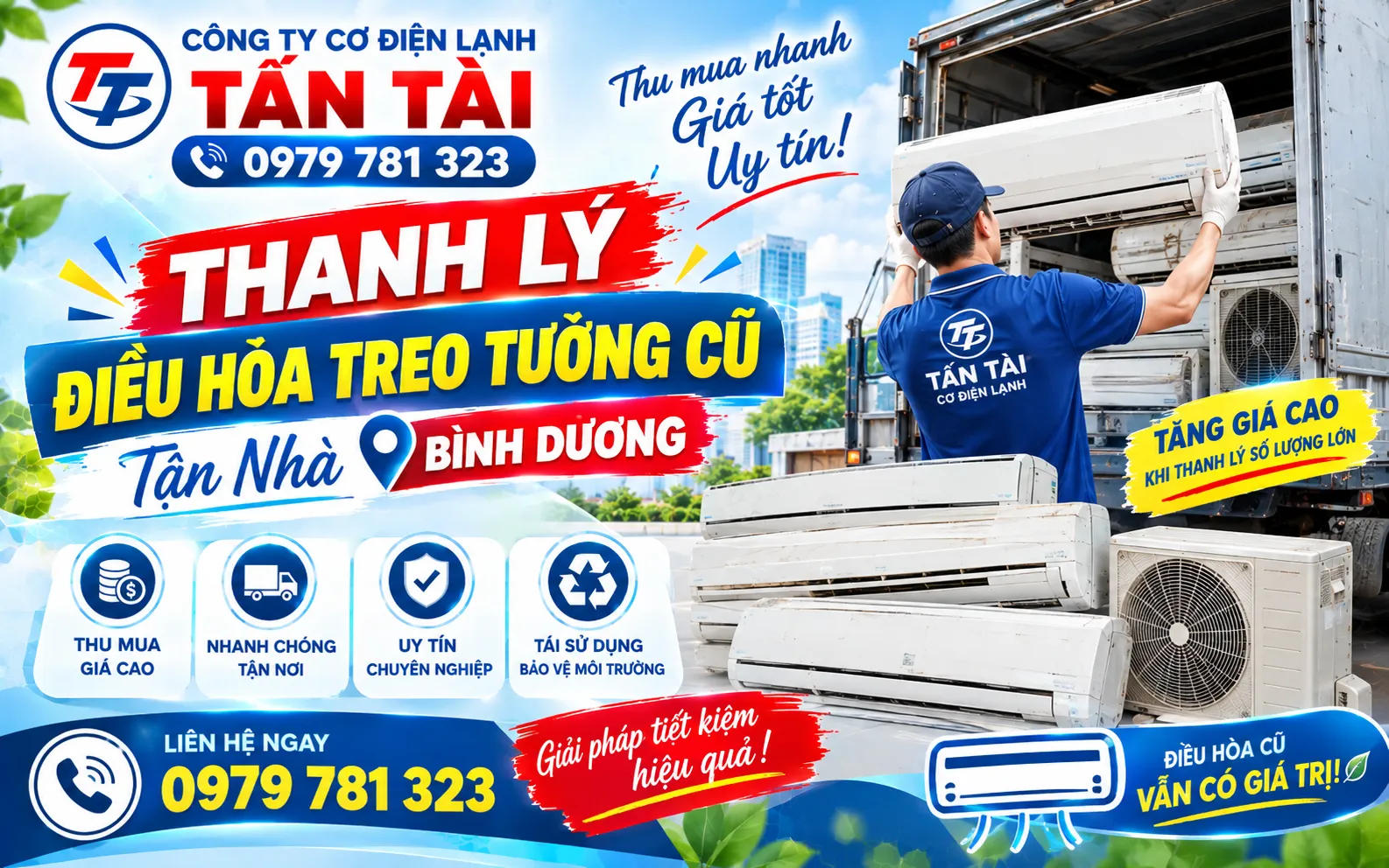 Thanh lý điều hòa treo tường cũ tận nhà Bình Dương